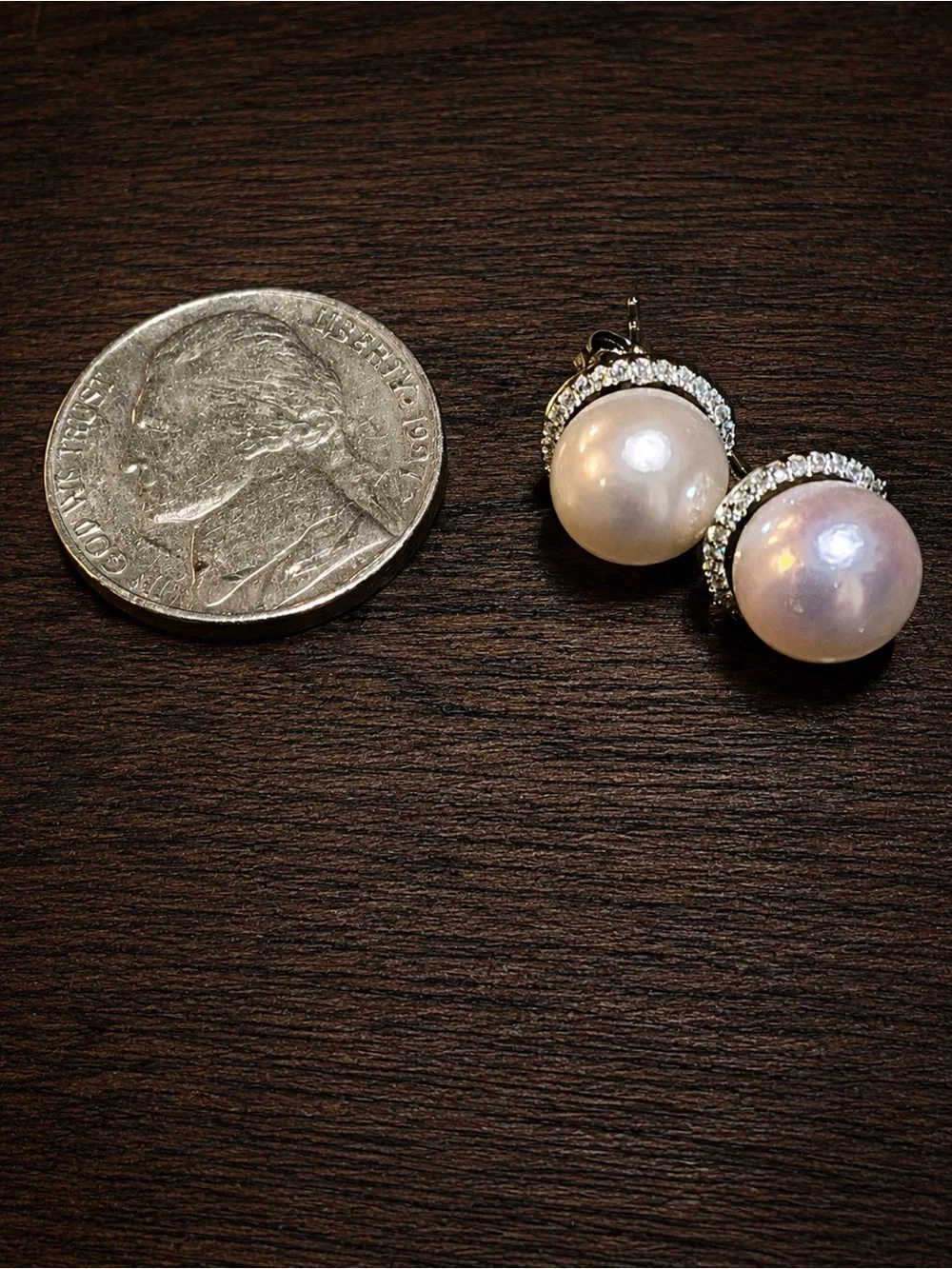 Genuine Akoya Pearl Halo Stud Earrings in 14k White gold and diamonds